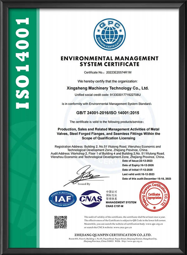 环境管理体系认证证书-英文
