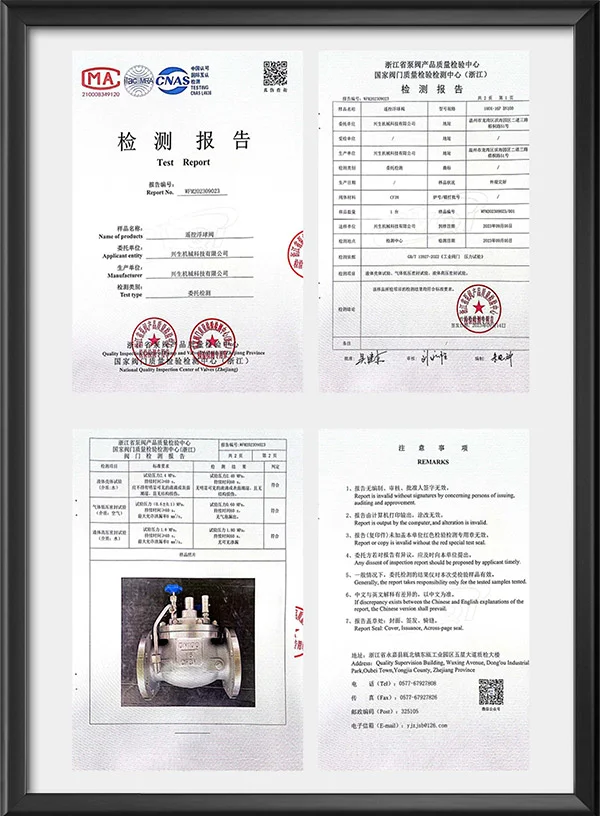 遥控浮球阀检测报告